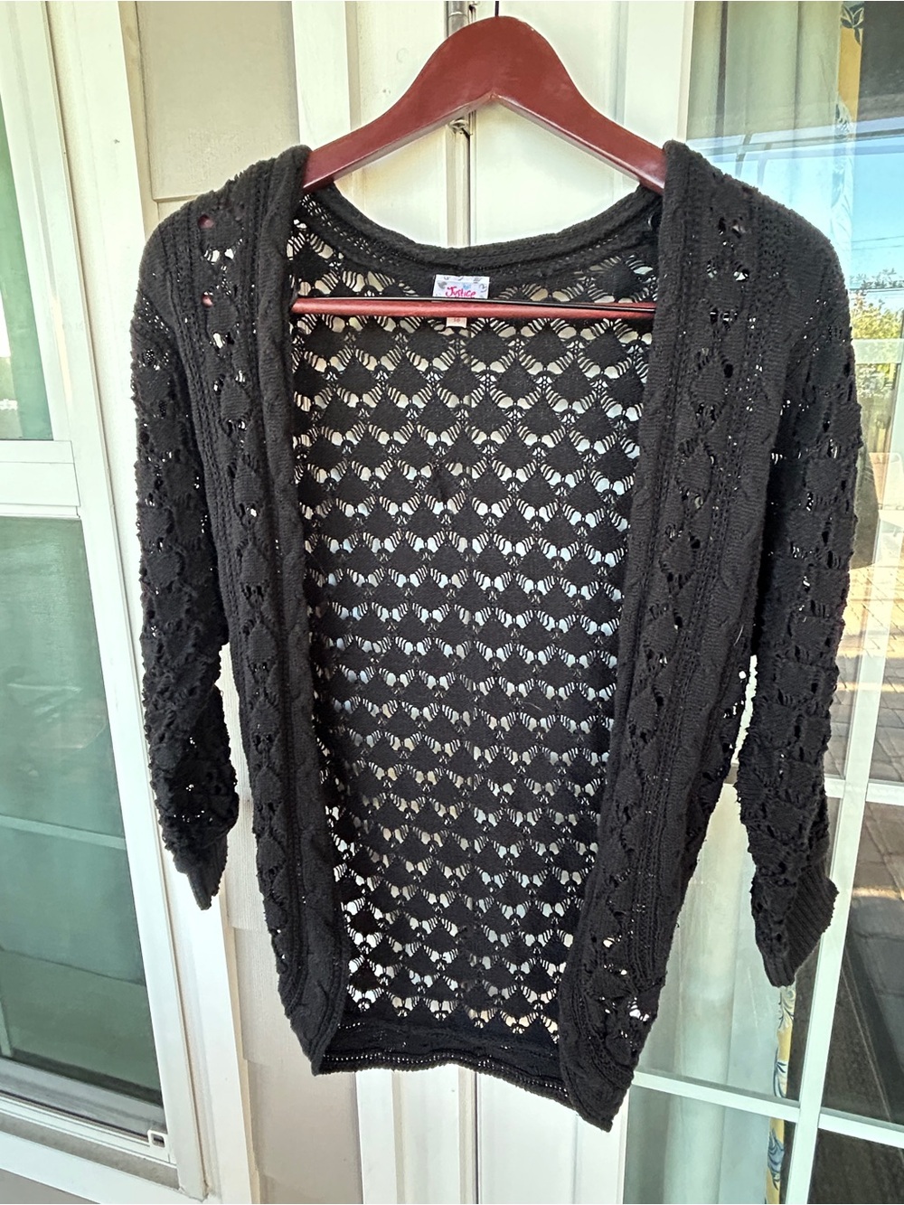 Justice Girls 16 Black Open Knit Crochet Cardigan
